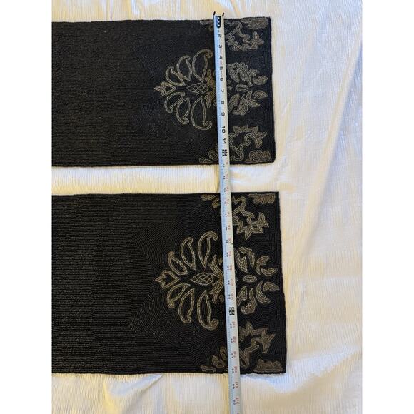 Lot of 2 Bella Lux Black Silver Beaded Table Runners Floral Holiday Collection - Picture 4 of 6